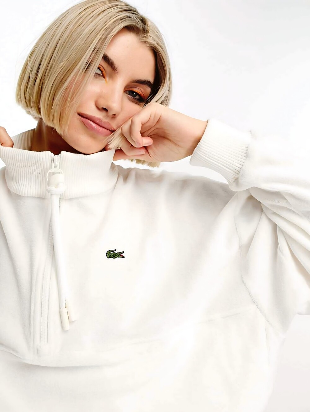 Mint condition!! LACOSTE Women's Ivory Terrycloth Half Zip Sweatshirt IT 42- 10